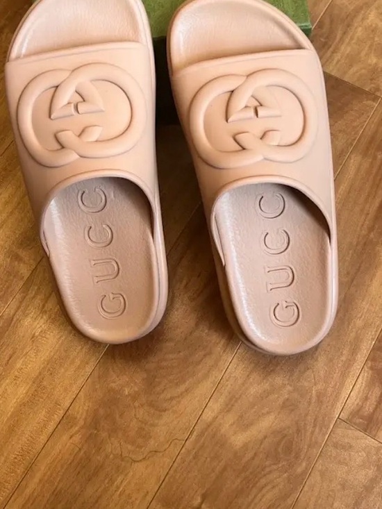 Gucci Shoes - Gucci Nude Blush Logo Slide Sandals